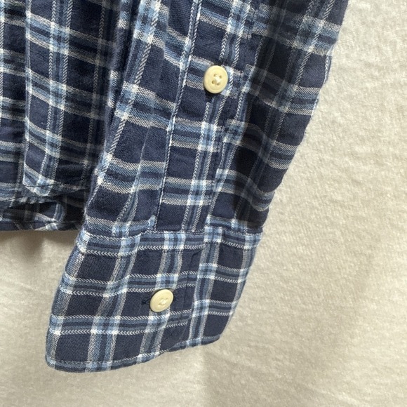 Faherty Tropical Cotton Shirt Mens M Blue Plaid Preppy Organic Cotton Huckberry - Picture 4 of 12